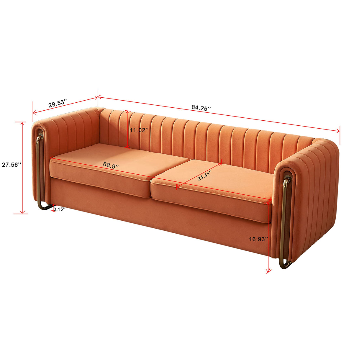 Orange Velvet 84.25-Inch 3-Seater Sofa T11106