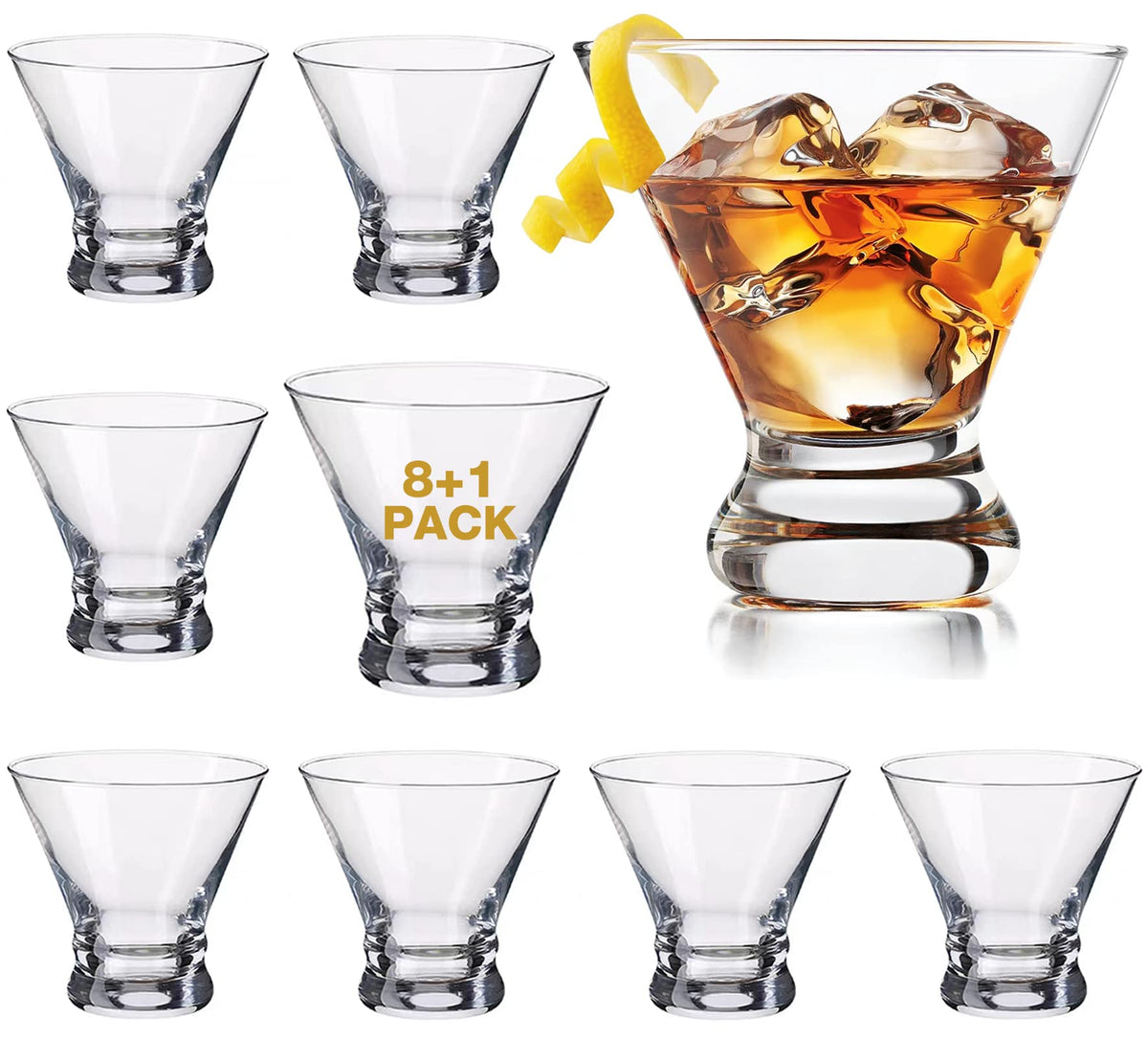Set of 9 Crystal Stemless Martini Glasses 8 Ounces F50293