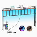 King Size Headboard with LED Light, Outlets and USB Ports, Storage Rack, Rustic Brown A1410