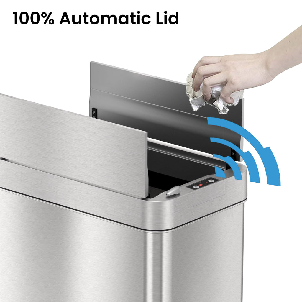 13 Gallon Sensor Kitchen Trash Can with Lid & Wheels O65436