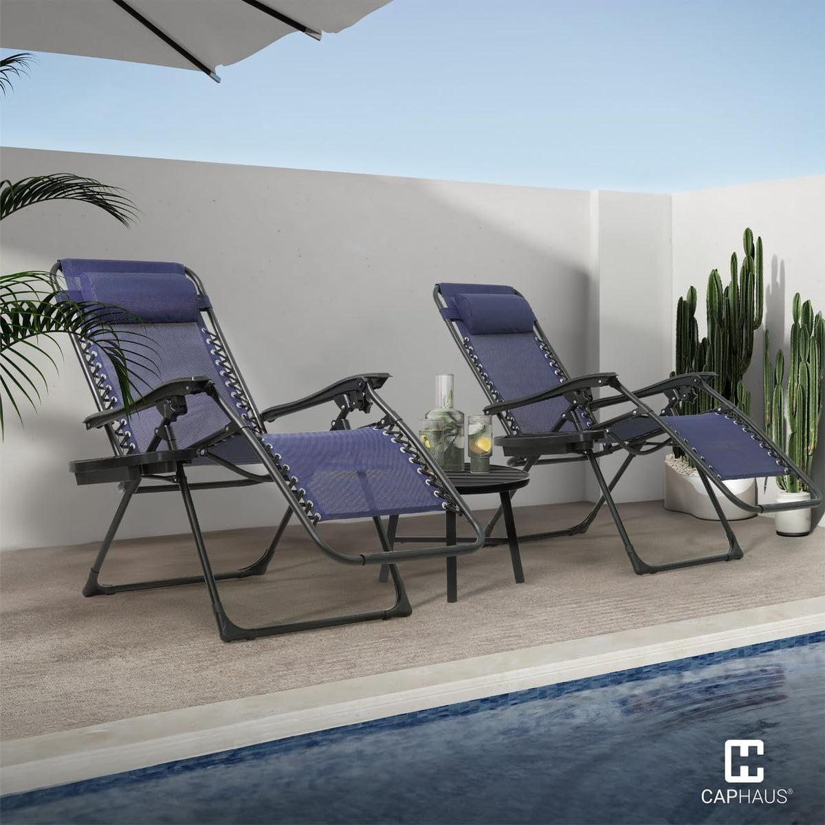 Blue Set of 2 Zero Gravity Chair with Side Tray X47723