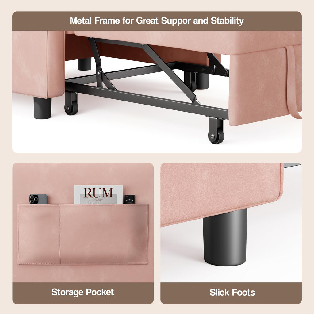 Pink Convertible Sleeper Chair Sofa Bed T37107