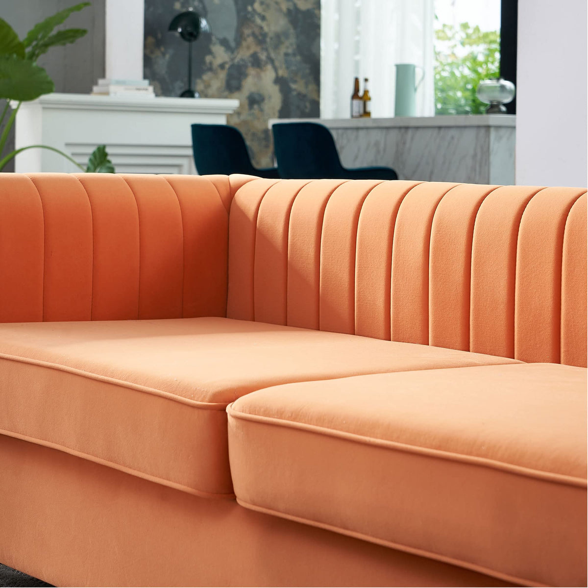 Orange Velvet 84.25-Inch 3-Seater Sofa T11106