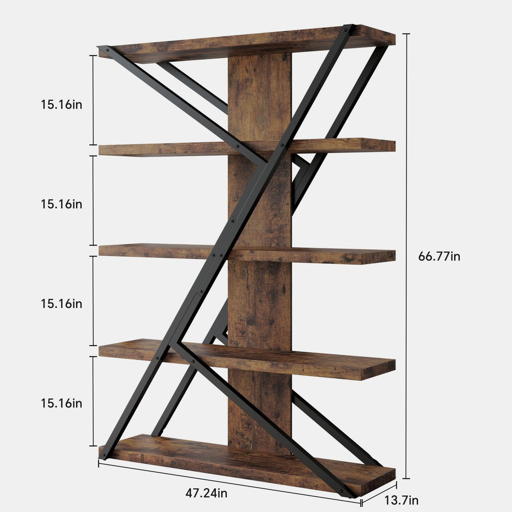 5-Tier Wood and Metal Bookshelf Y155