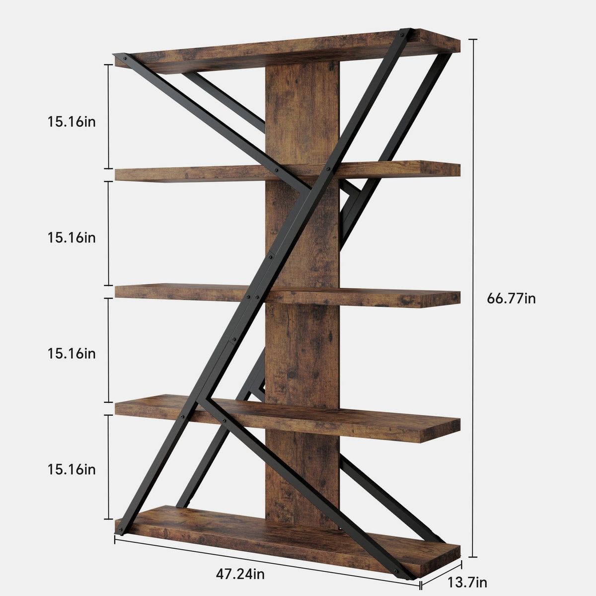 5-Tier Wood and Metal Bookshelf Y155