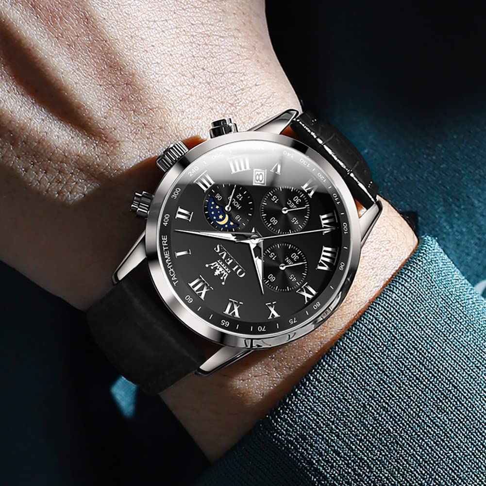 Leather Waterproof Classic Round Watch with Date H869775