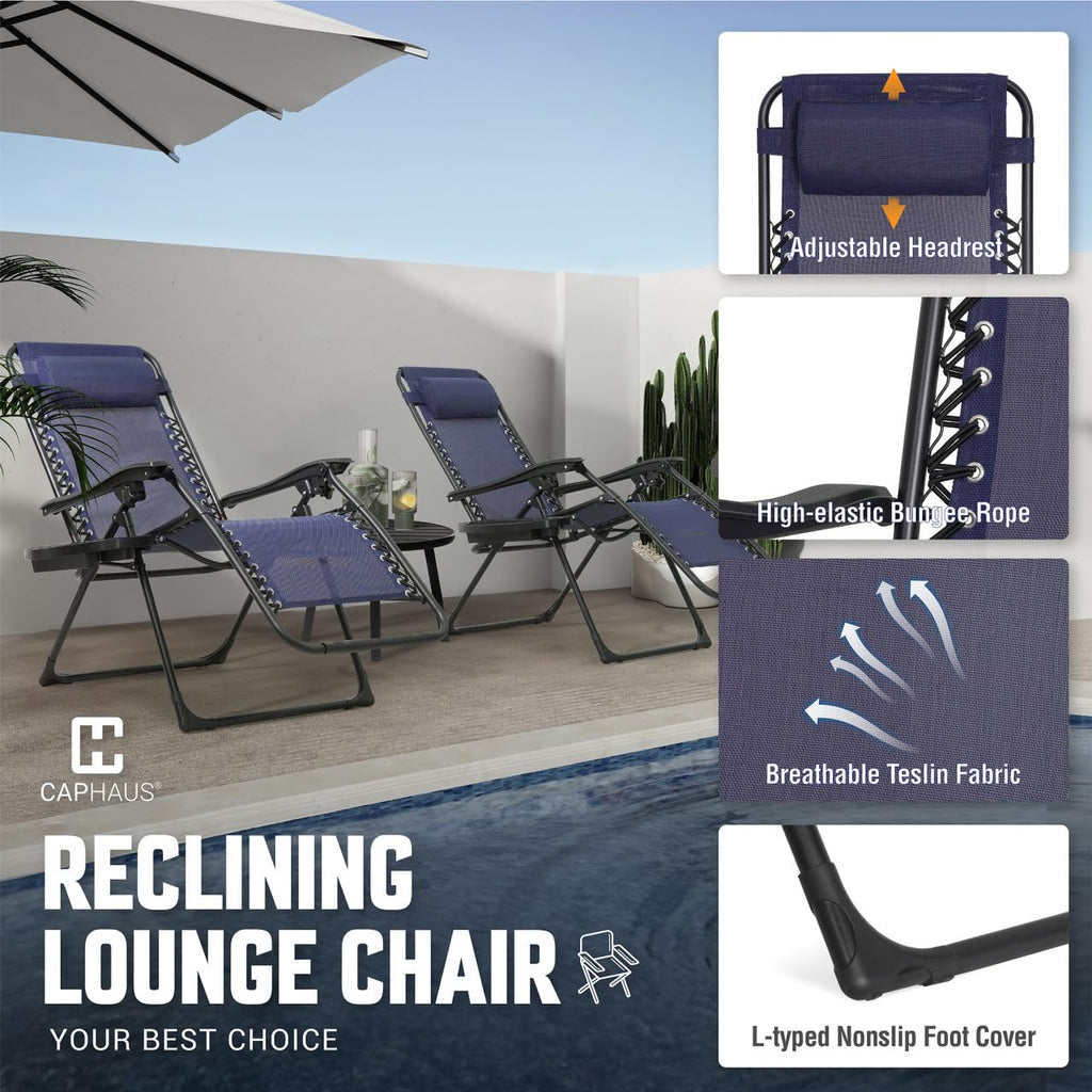 Blue Set of 2 Zero Gravity Chair with Side Tray X47723