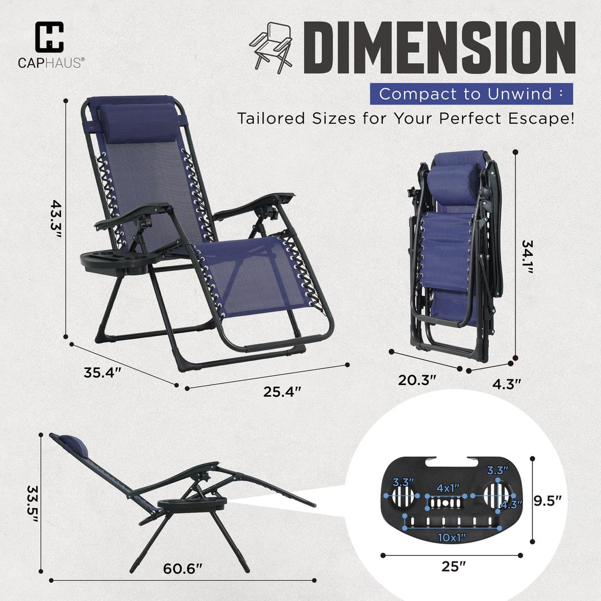 Blue Set of 2 Zero Gravity Chair with Side Tray X47723