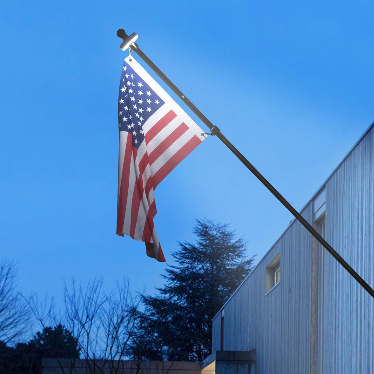 5FT Black Stainless Steel Flag Pole Kit with Solar Light and American Flag M1387