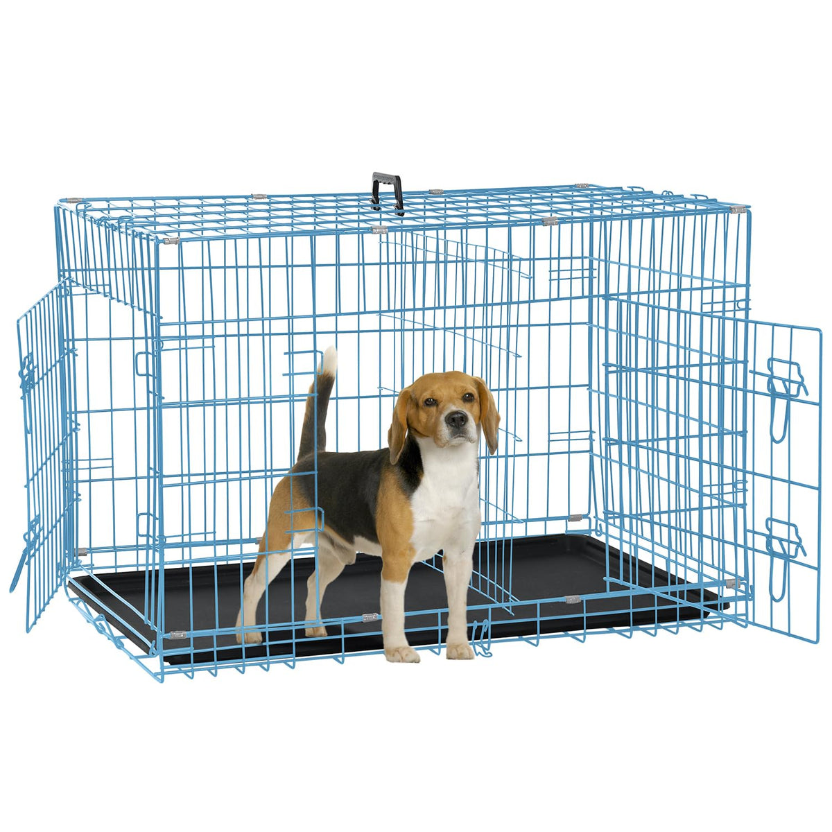 Folding Metal Dog Crate with Plastic Tray & Divider X2716