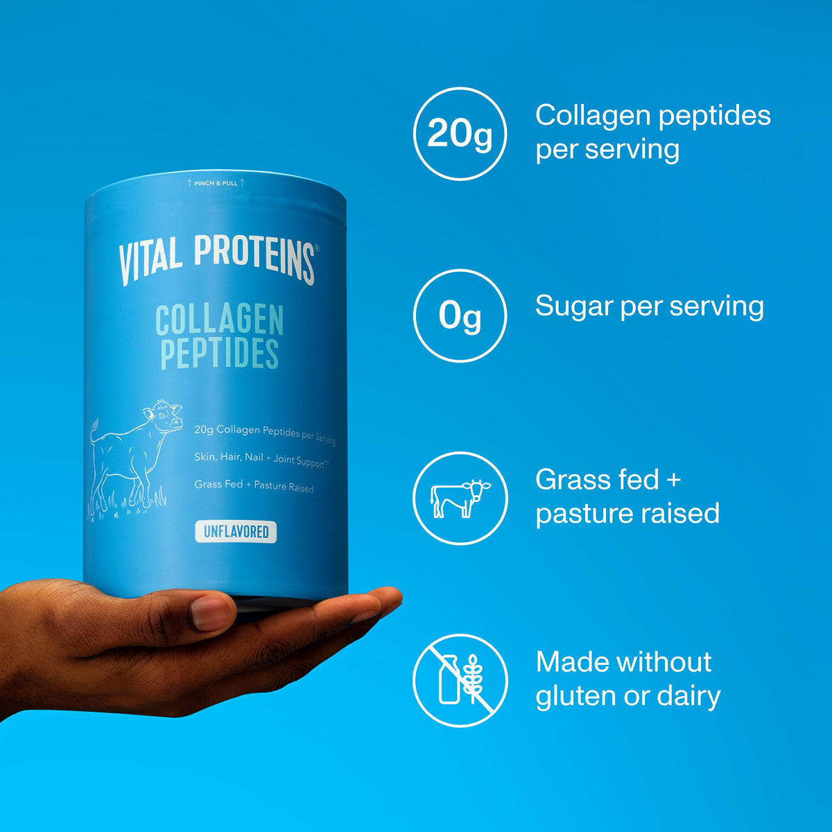 Grass Fed Collagen Peptides Powder, Unflavored, 20oz J351