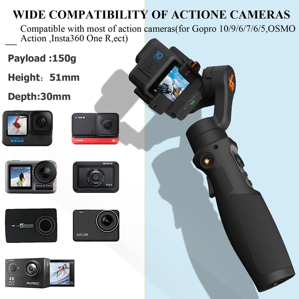 Action Camera Gimbal Stabilizer 3-Axis Bluetooth Cable Control IPX4 I7451