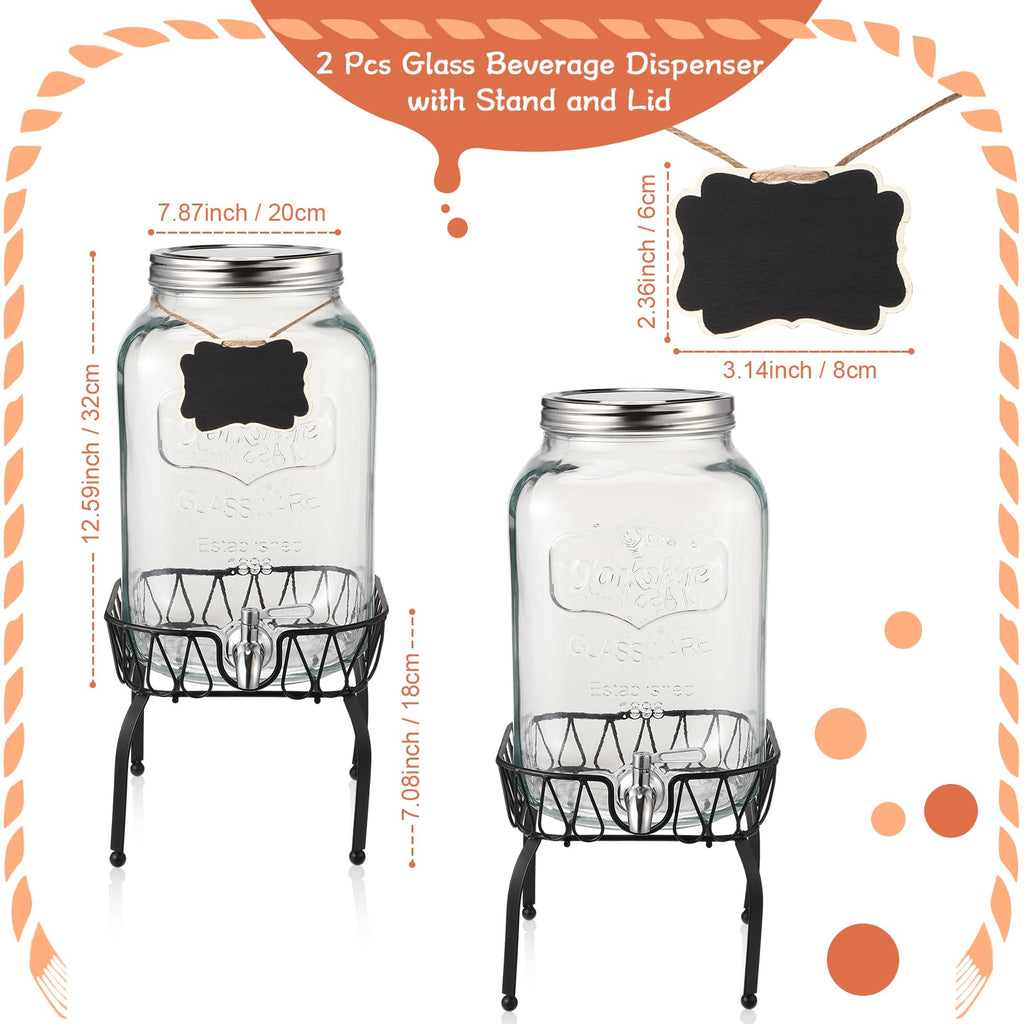 2 Pack 2 Gallon Glass Drink Dispenser with Stand W39158