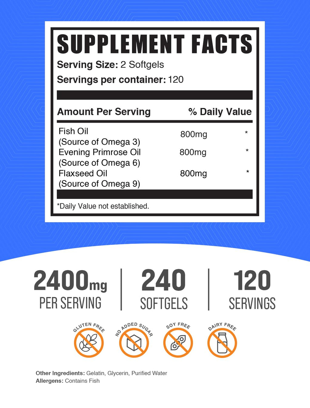 Omega 3-6-9 Softgels from Flaxseed, Evening Primrose & Fish Oil, 240 Count D969098