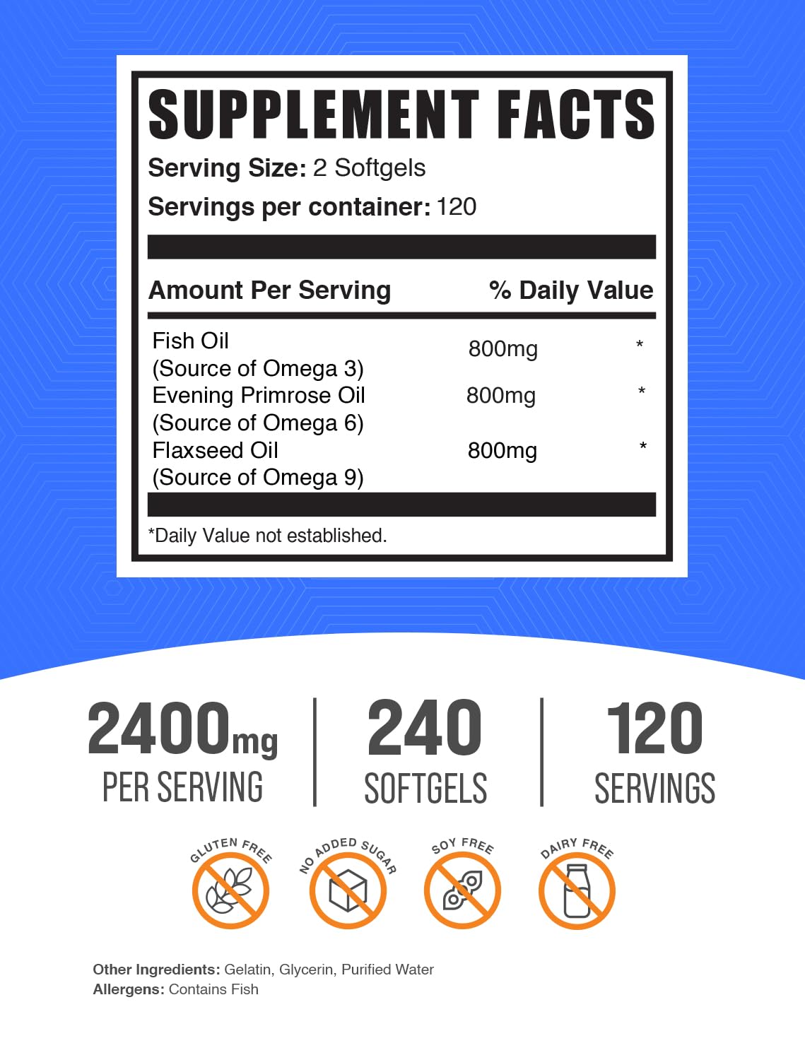 Omega 3-6-9 Softgels from Flaxseed, Evening Primrose & Fish Oil, 240 Count D969098