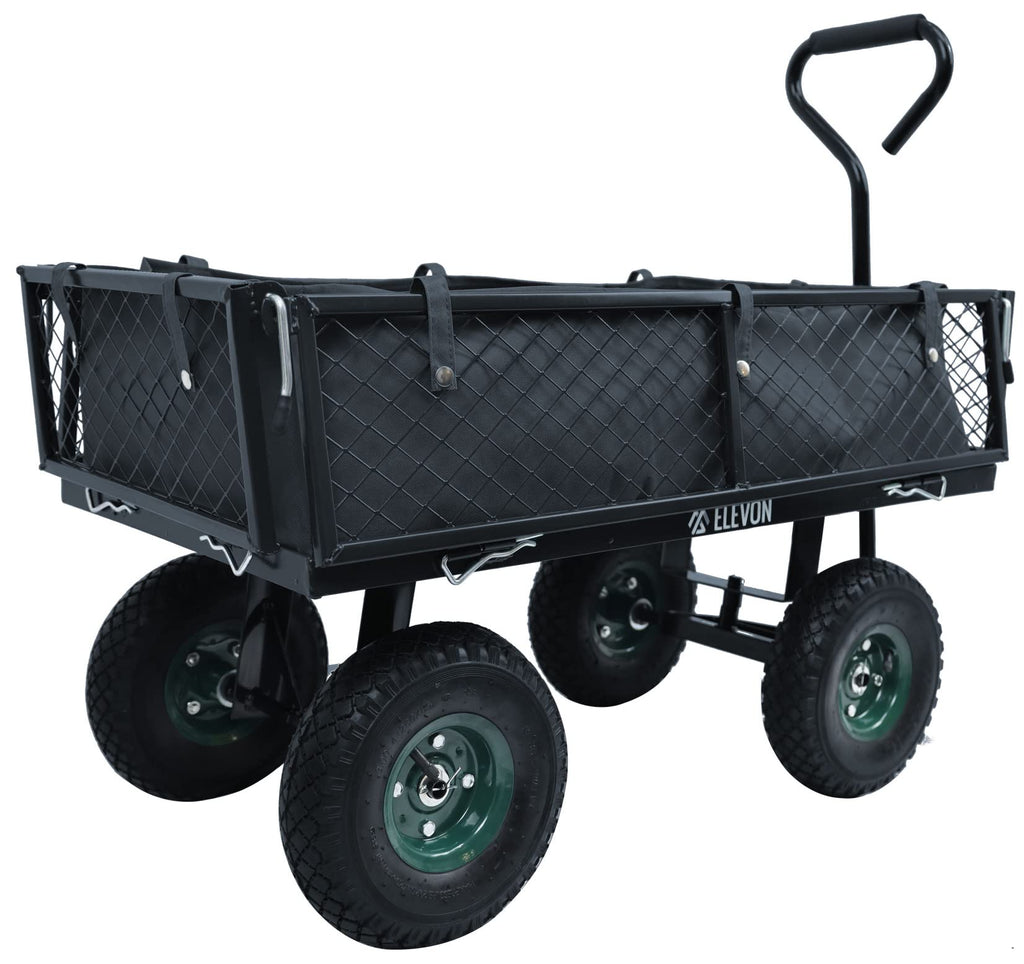 Heavy Duty Garden Cart, 400 Lb Capacity, Mesh Steel Folding Utility Wagon, Black E8004