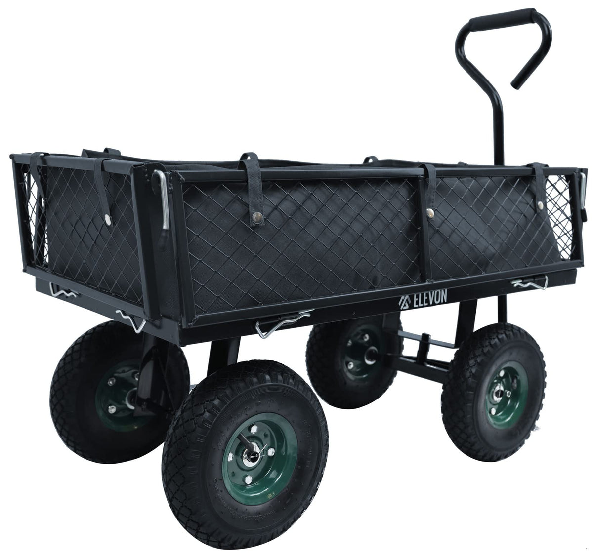 Heavy Duty Garden Cart, 400 Lb Capacity, Mesh Steel Folding Utility Wagon, Black E8004