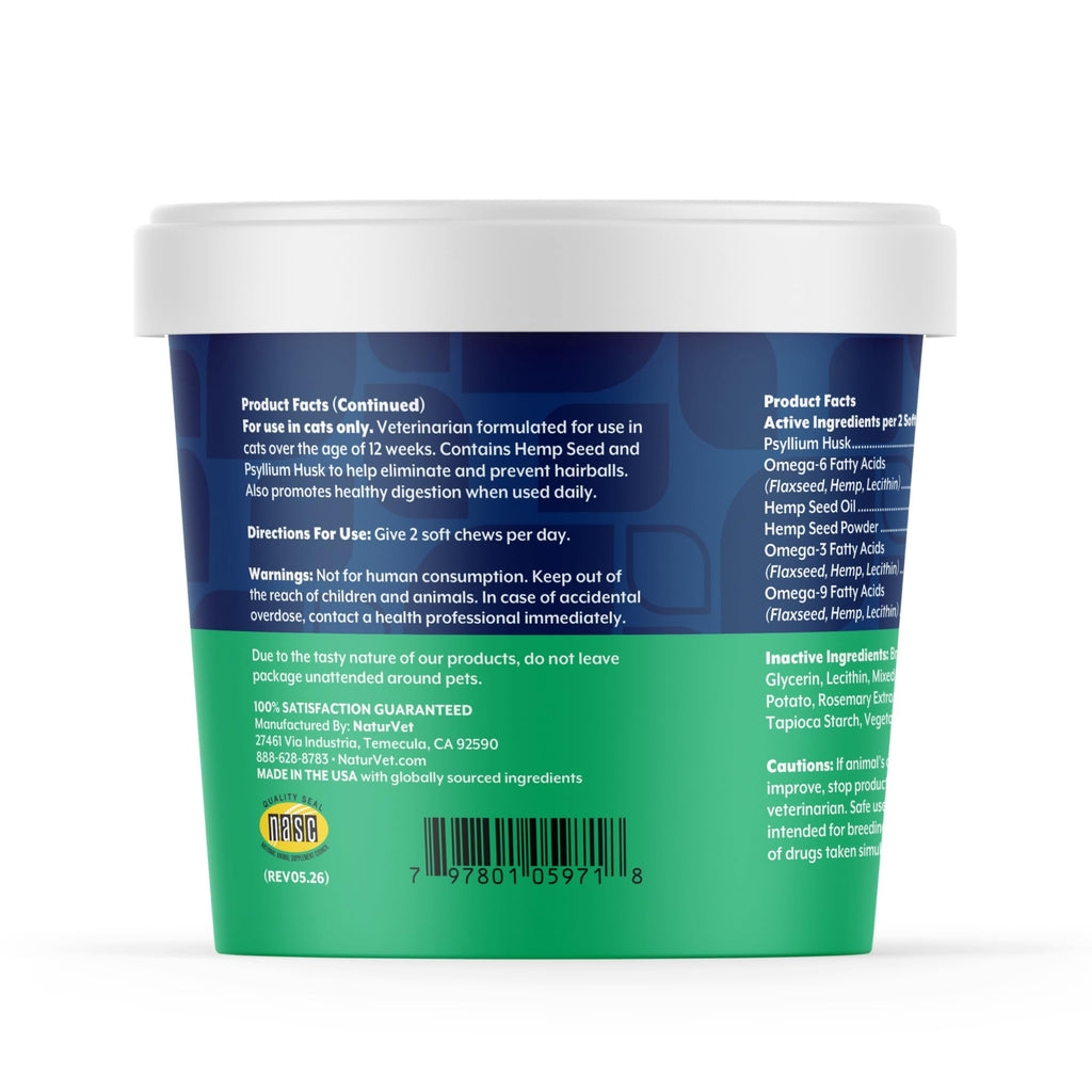 Hemp Hairball Aid Supplement for Cats 60 ct Soft Chews S54513