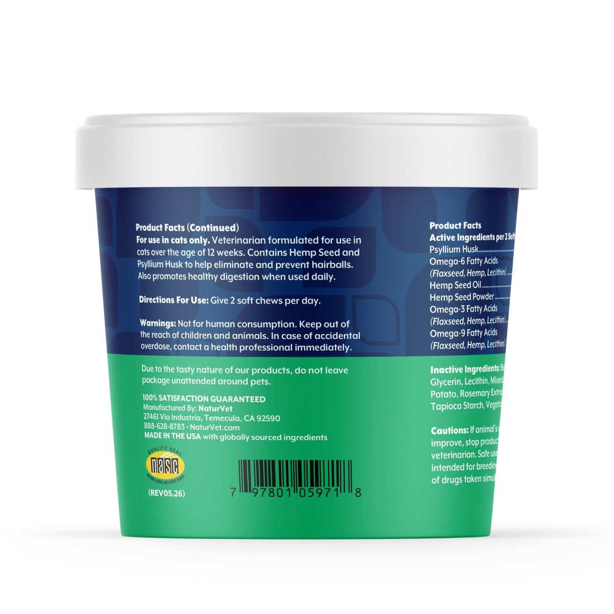 Hemp Hairball Aid Supplement for Cats 60 ct Soft Chews S54513