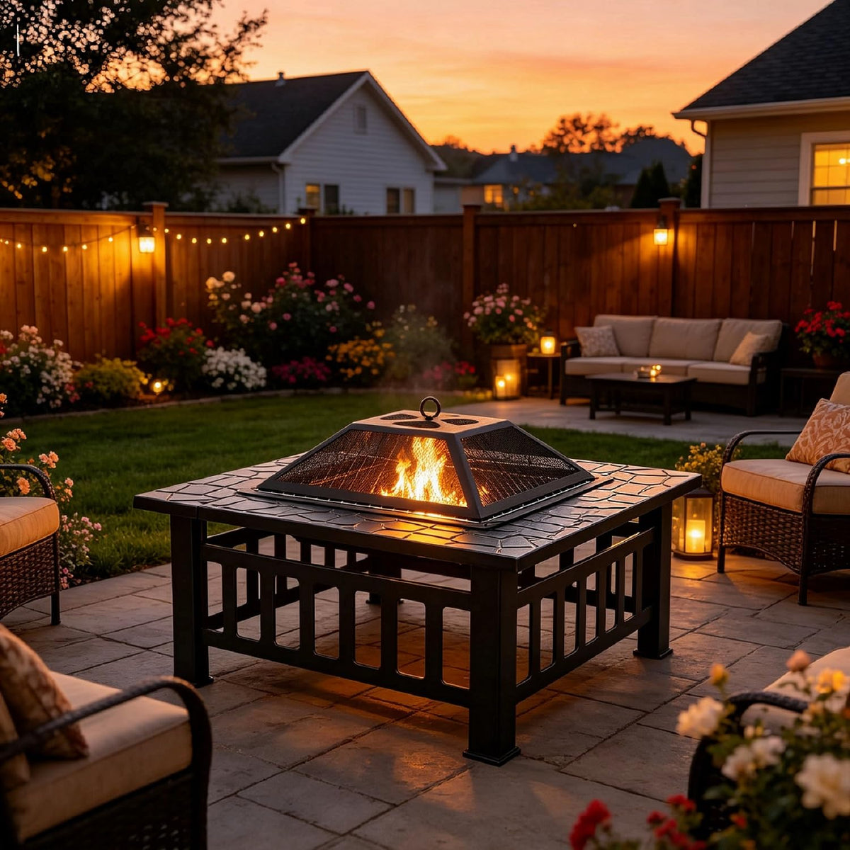 32" Square Metal Wood Burning Fire Pit Table A1210