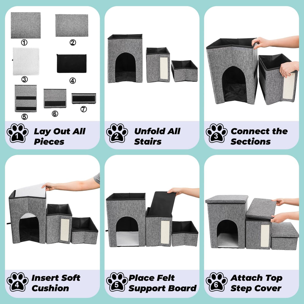 3 Tiers Foldable Dog Stairs with Storage M487163