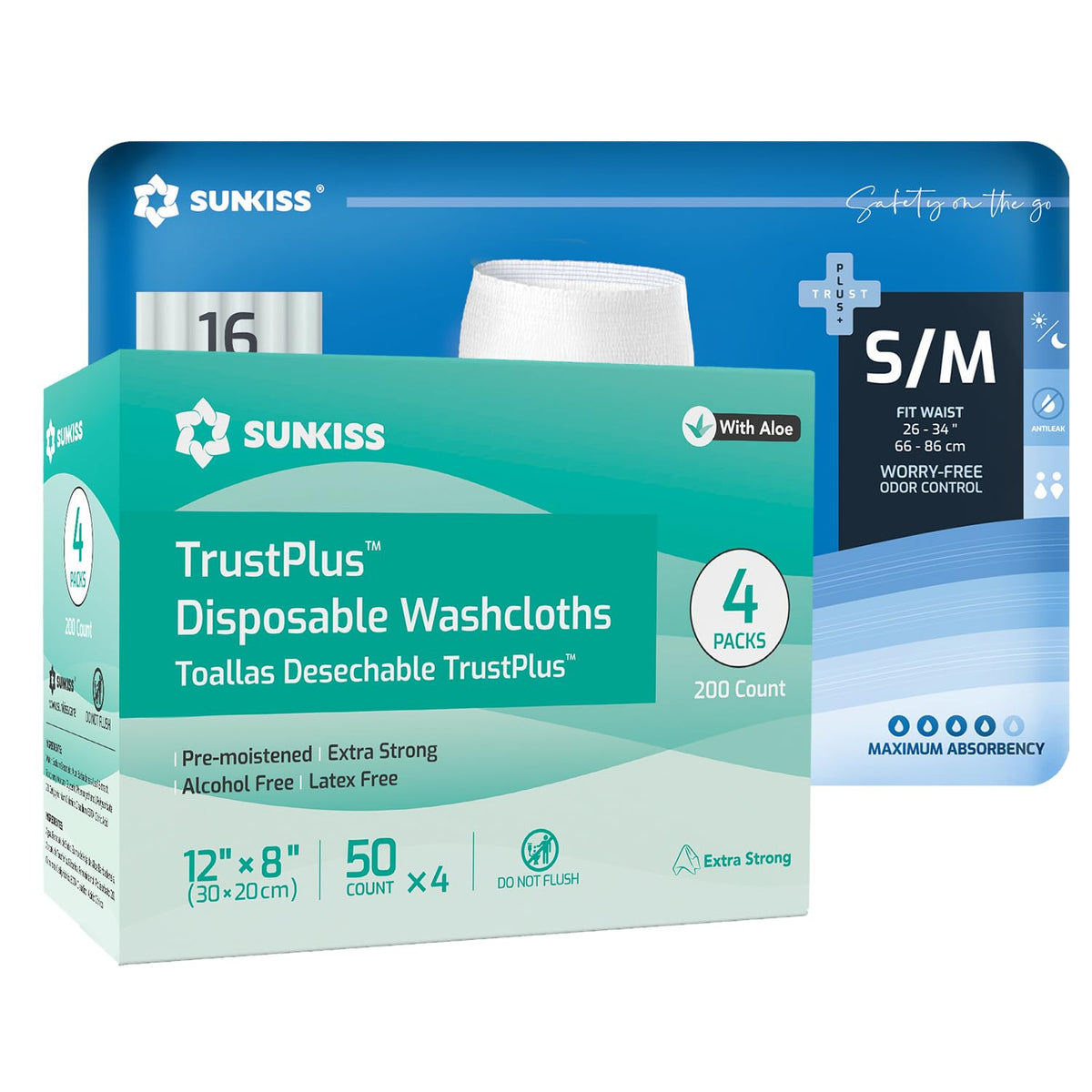 Incontinence Disposable Underwear Small/Medium 16 Count & Wet Wipes 200 Count L643300