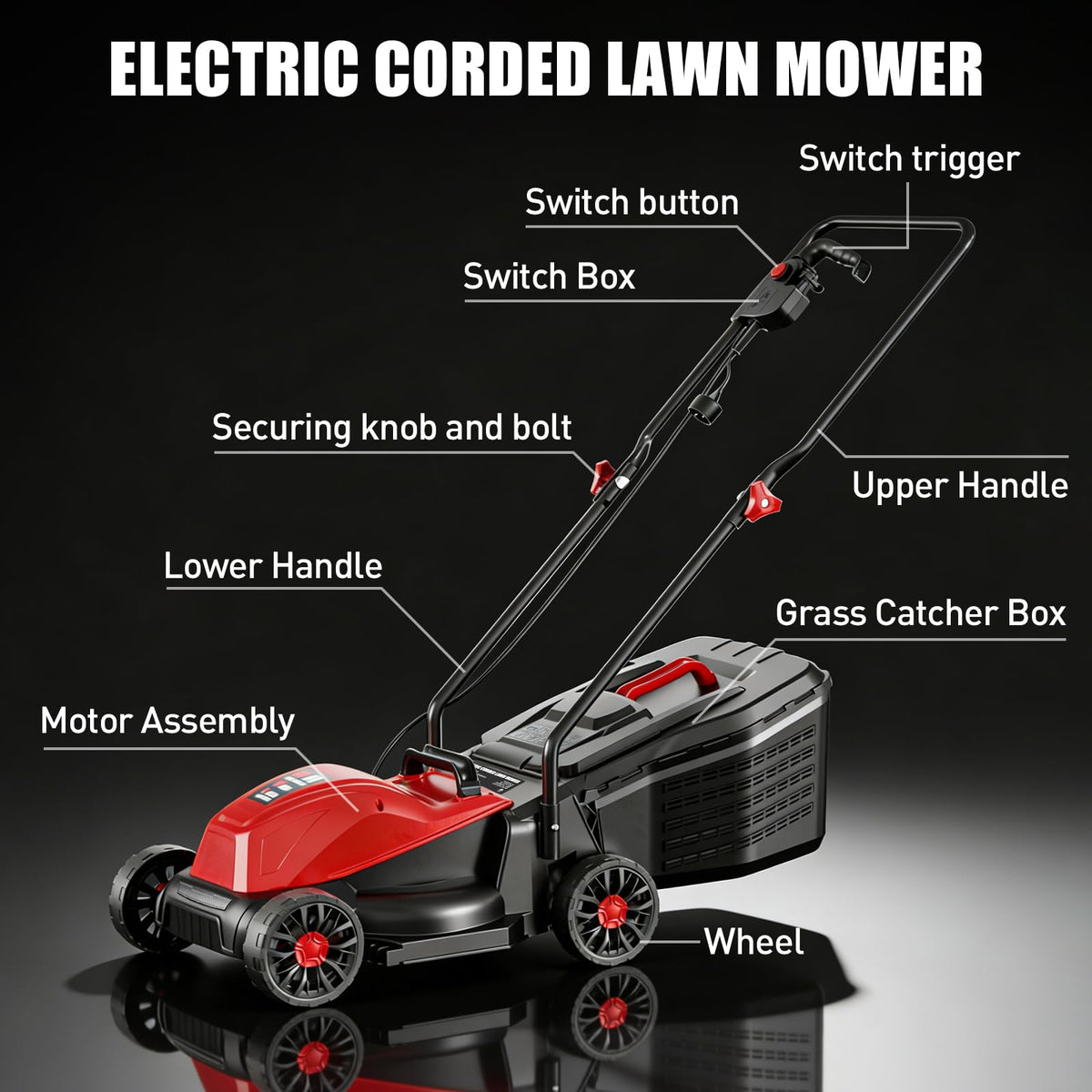 14" Corded Lawn Mower, 3-Height, 2-in-1 Mulch & Bag P442083