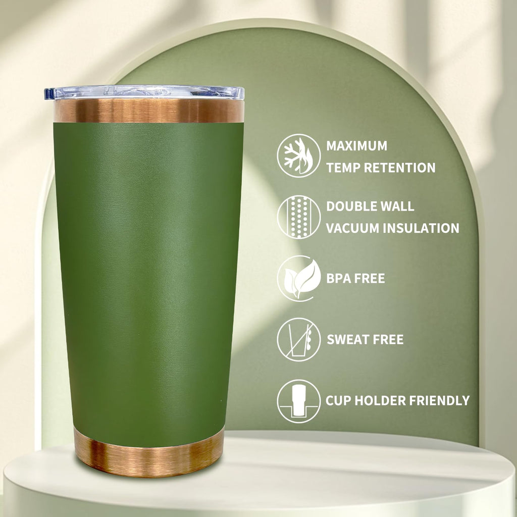 20 oz Stainless Steel Tumblers with Lids and Straws Army Green D347976