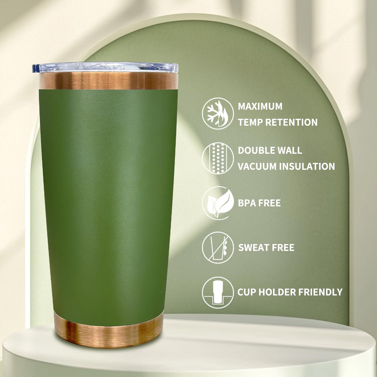 20 oz Stainless Steel Tumblers with Lids and Straws Army Green D347976