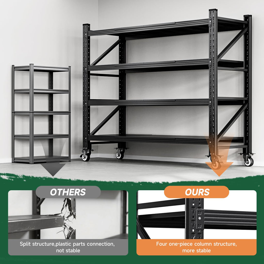 Heavy Duty 4 Tier Metal Storage Shelves with Wheels C5652