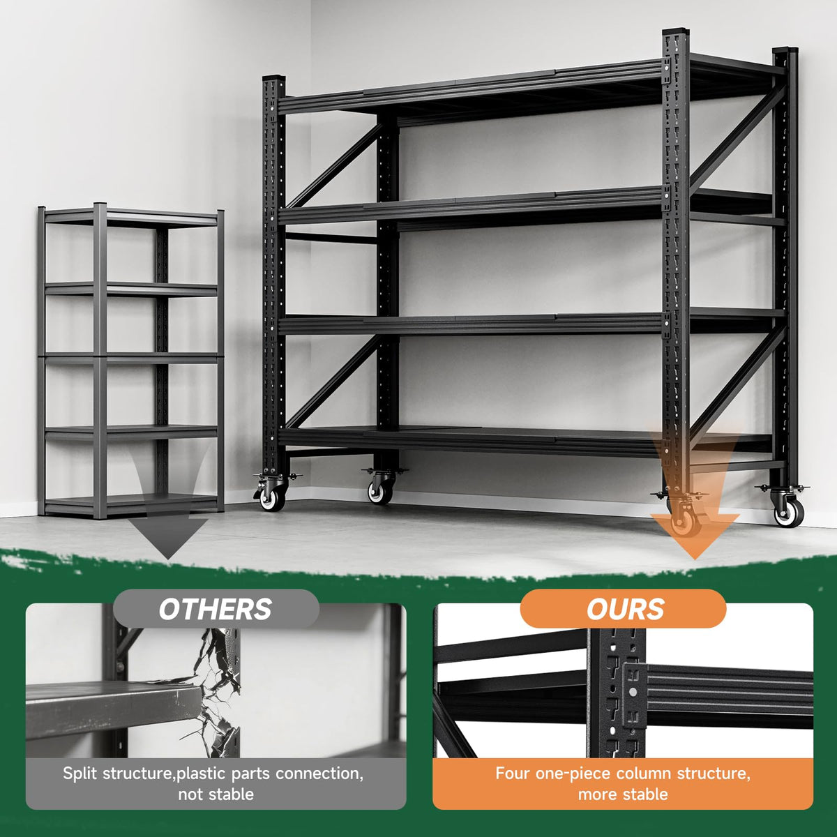 Heavy Duty 4 Tier Metal Storage Shelves with Wheels C5652