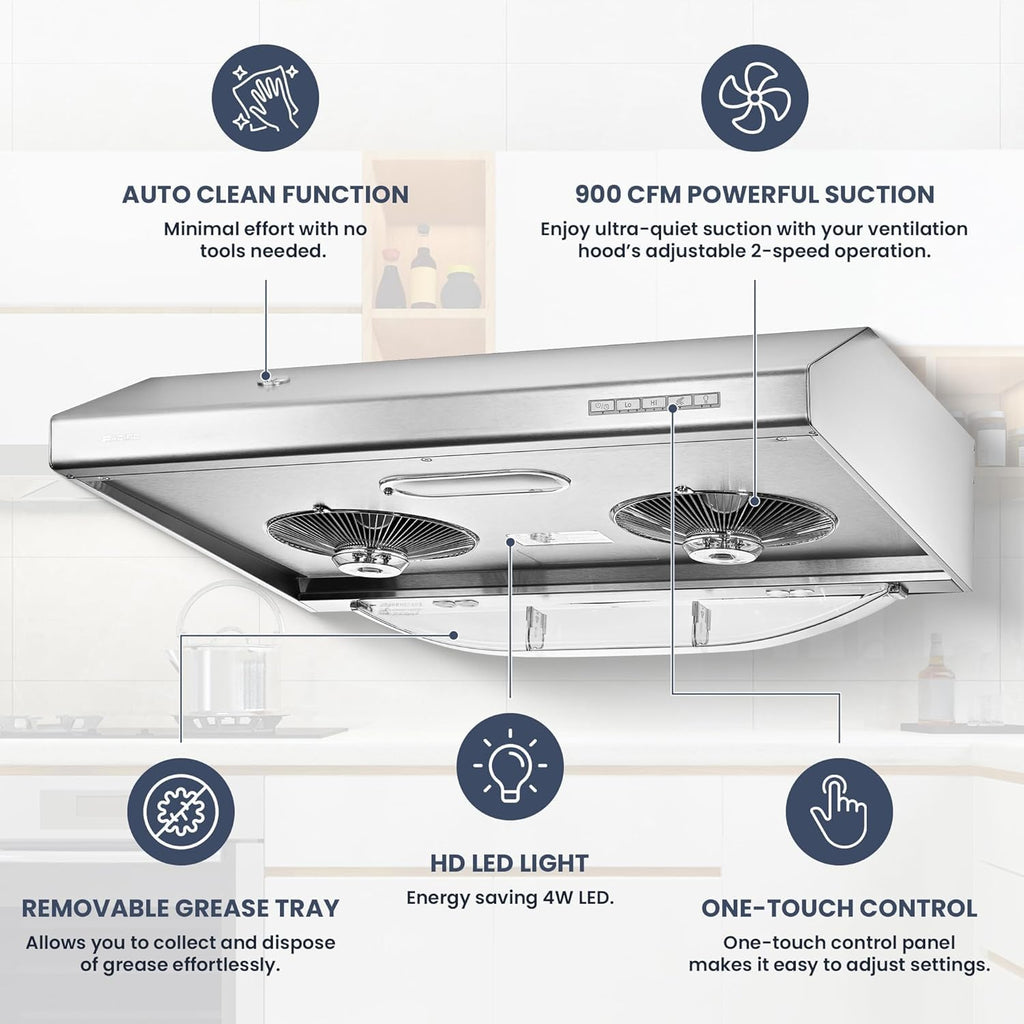 30 Inch 900 CFM Stainless Steel Under Cabinet Range Hood R8505