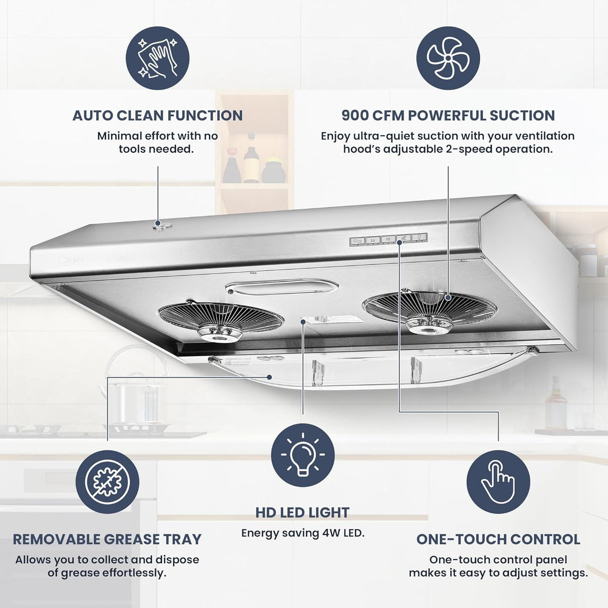 30 Inch 900 CFM Stainless Steel Under Cabinet Range Hood R8505