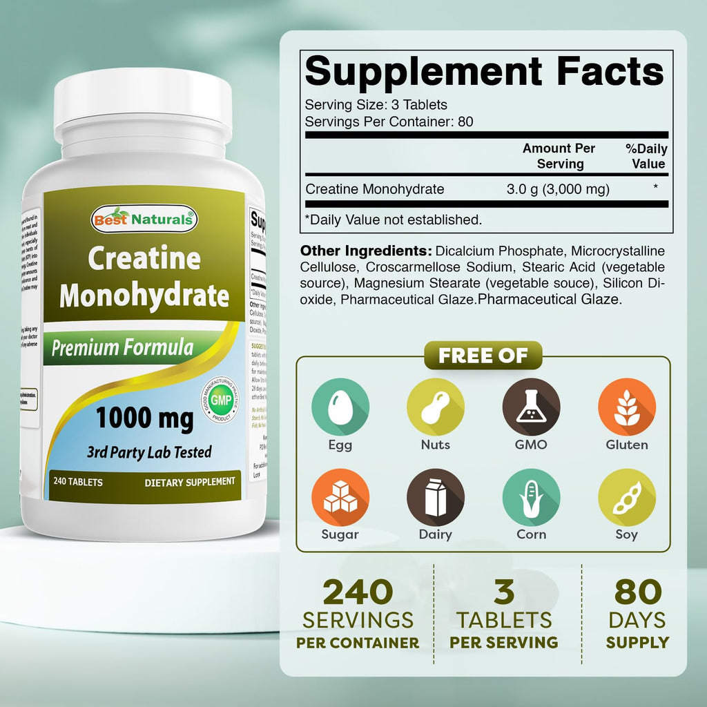 Creatine Monohydrate 1000 mg 240 Tablets B284570