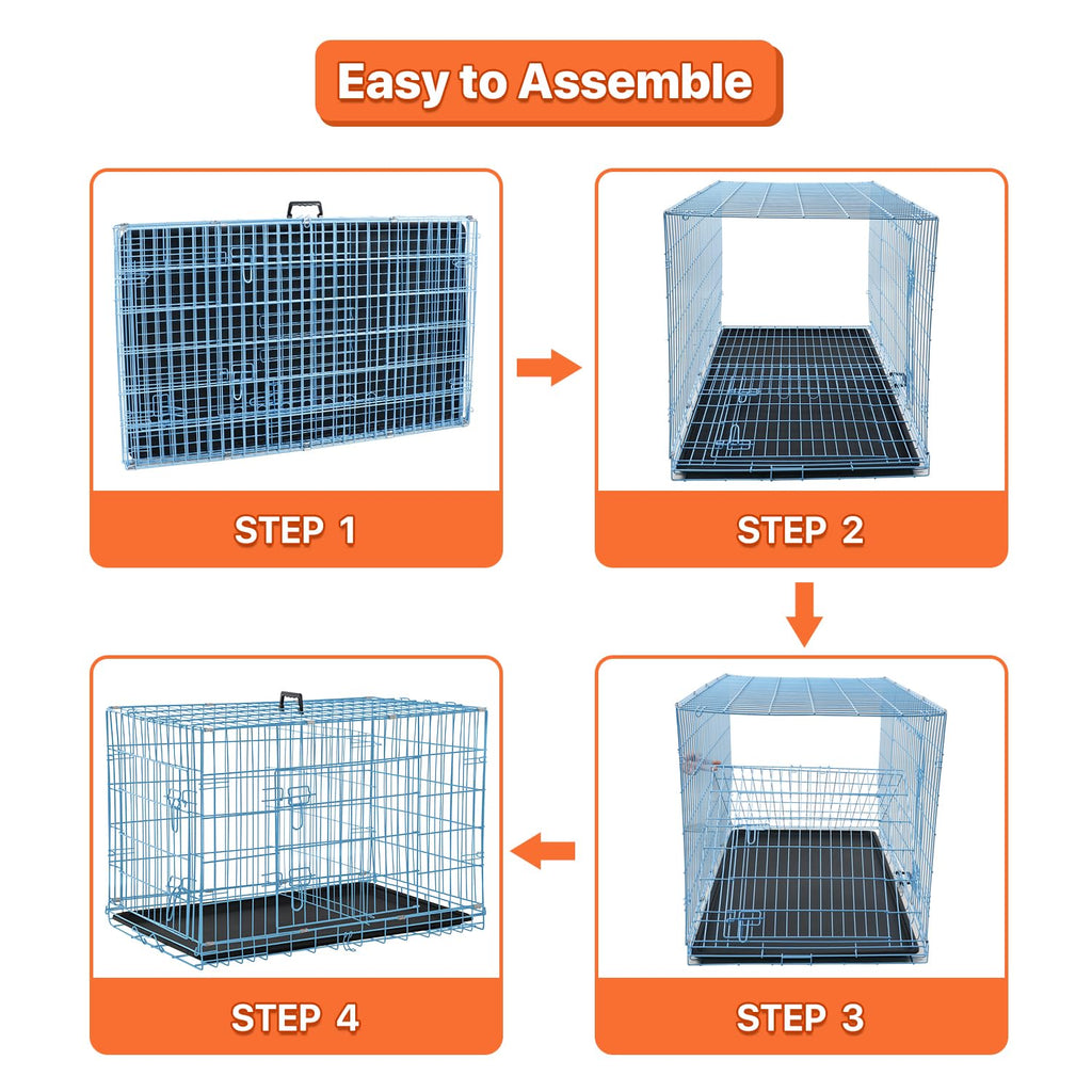 Folding Metal Dog Crate with Plastic Tray & Divider X2716
