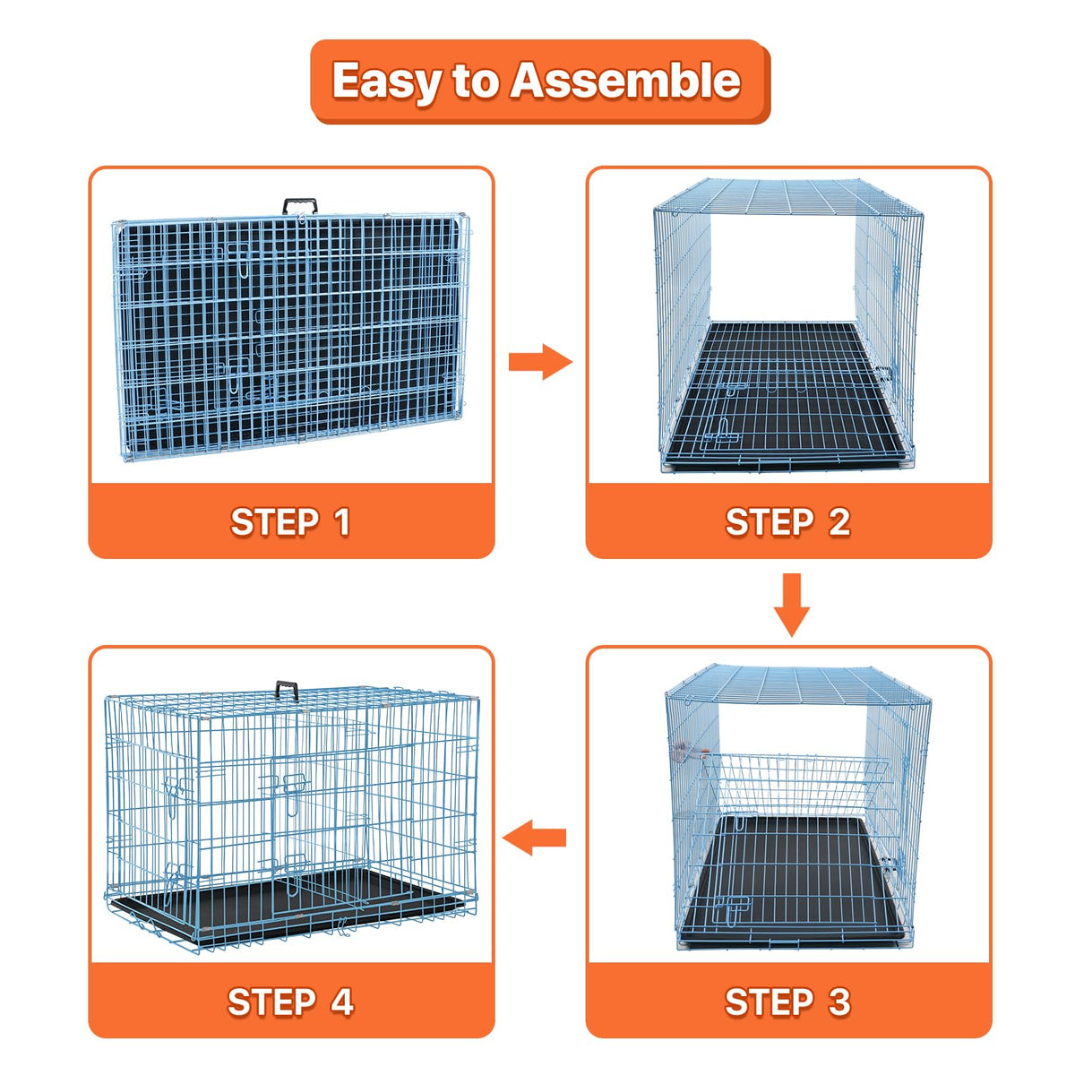Folding Metal Dog Crate with Plastic Tray & Divider X2716