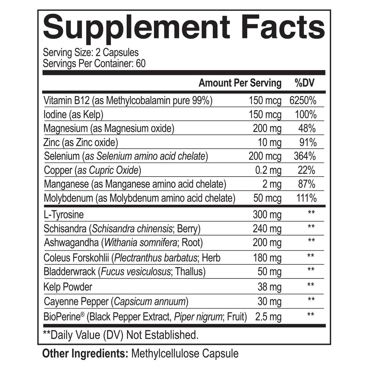 Thyroid Support Complex with Iodine, B12 & Ashwagandha, 120 Caps T352