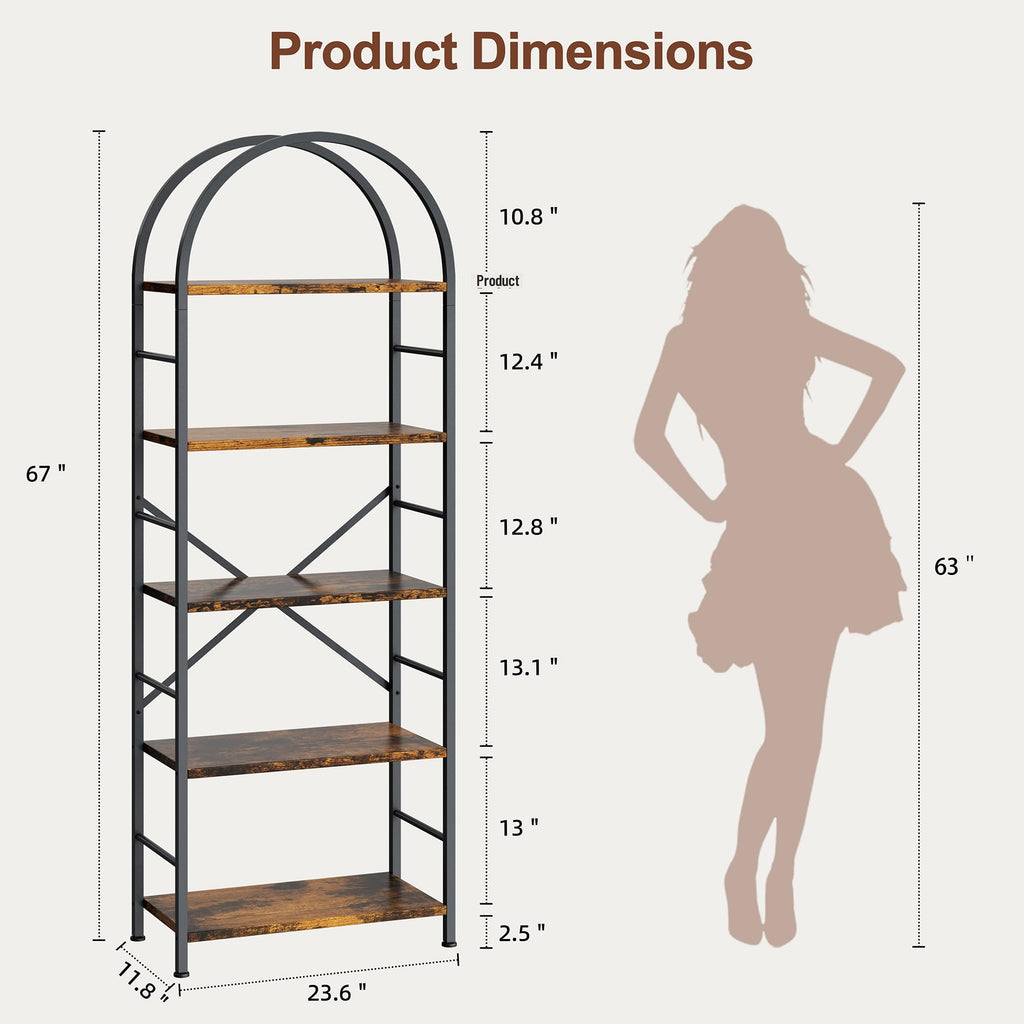 5 Tier Rustic Brown Bookshelf with Metal Frame G920173