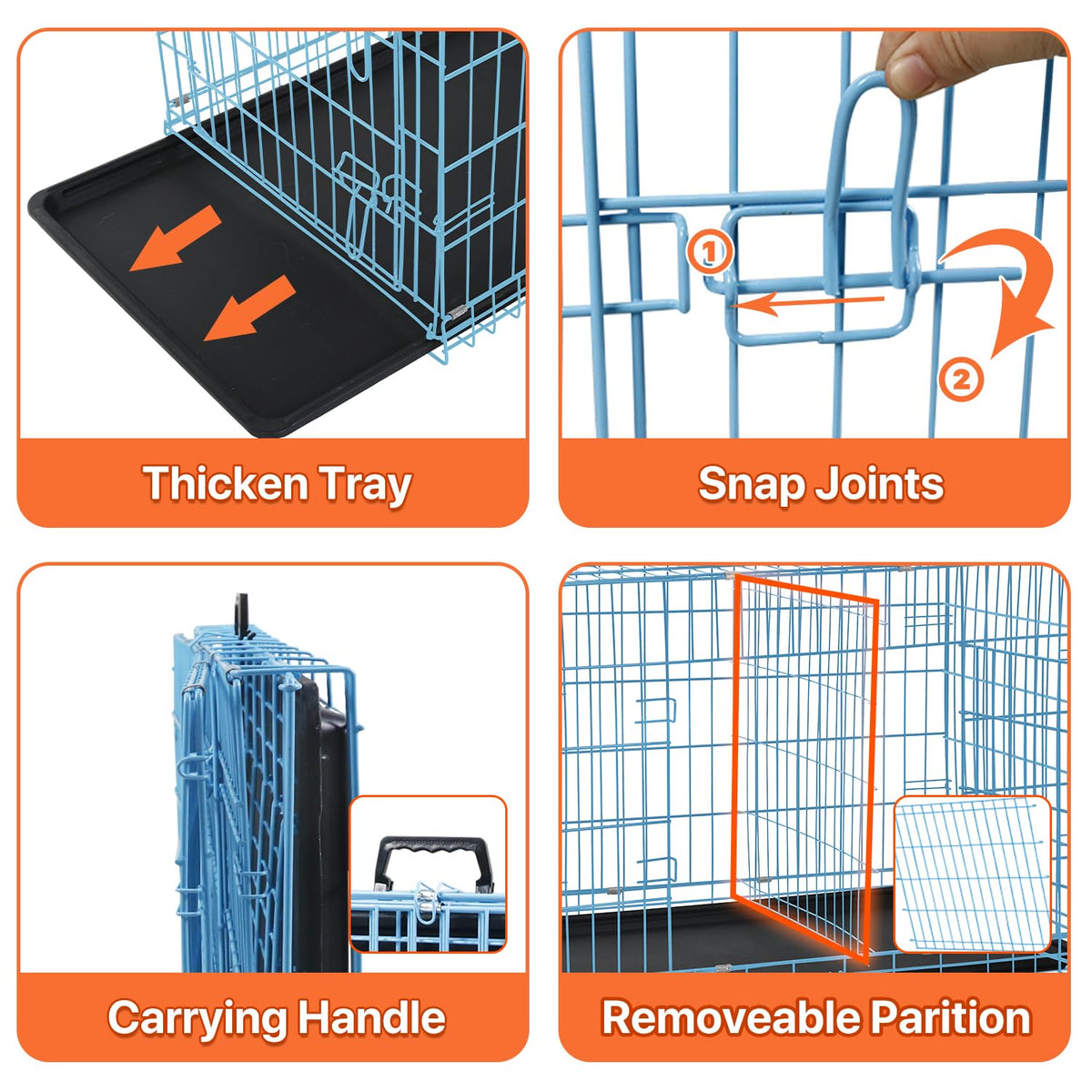 Folding Metal Dog Crate with Plastic Tray & Divider X2716