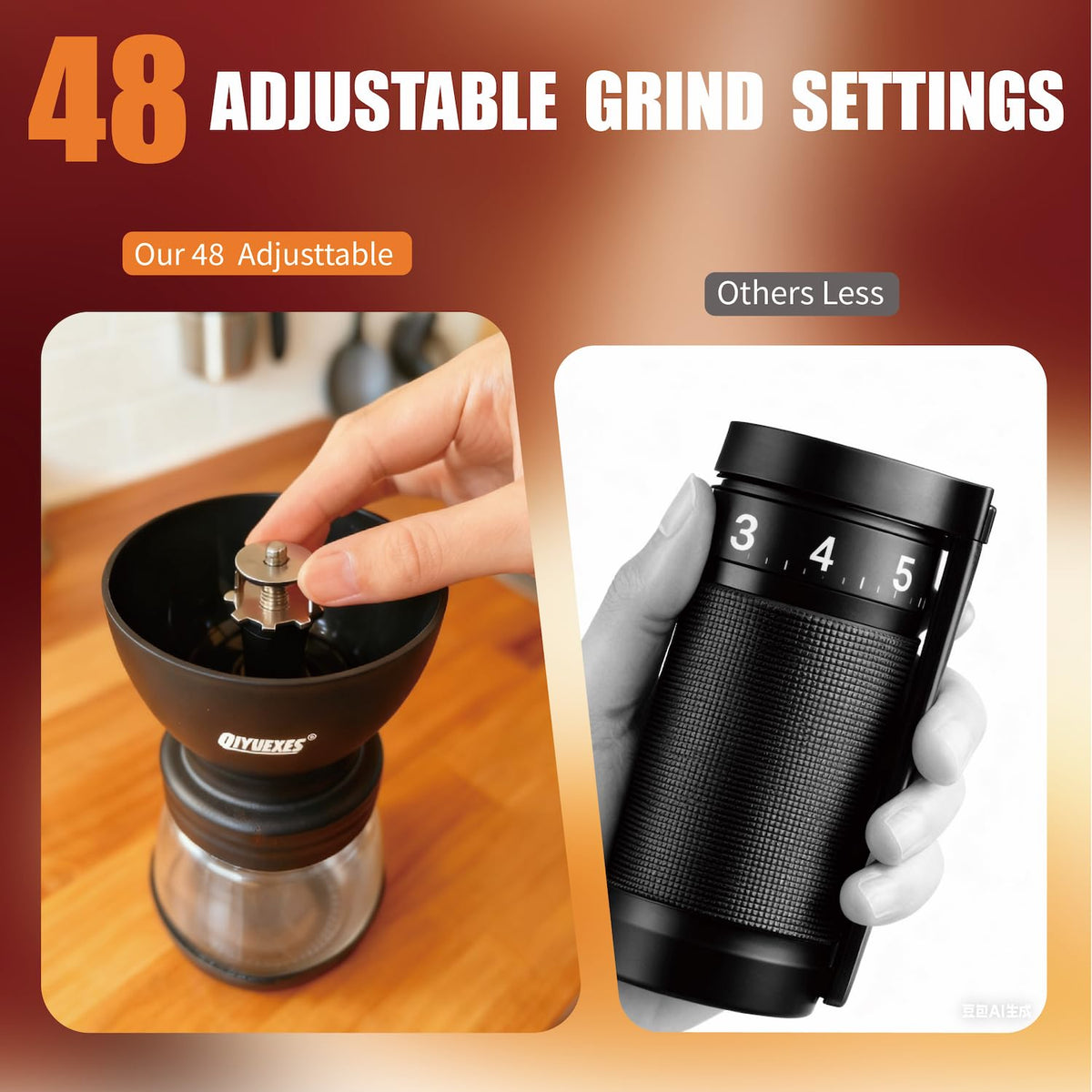 Manual Coffee Grinder 48 Adjustable Settings 80g Conical Burr 2 Jars A69715