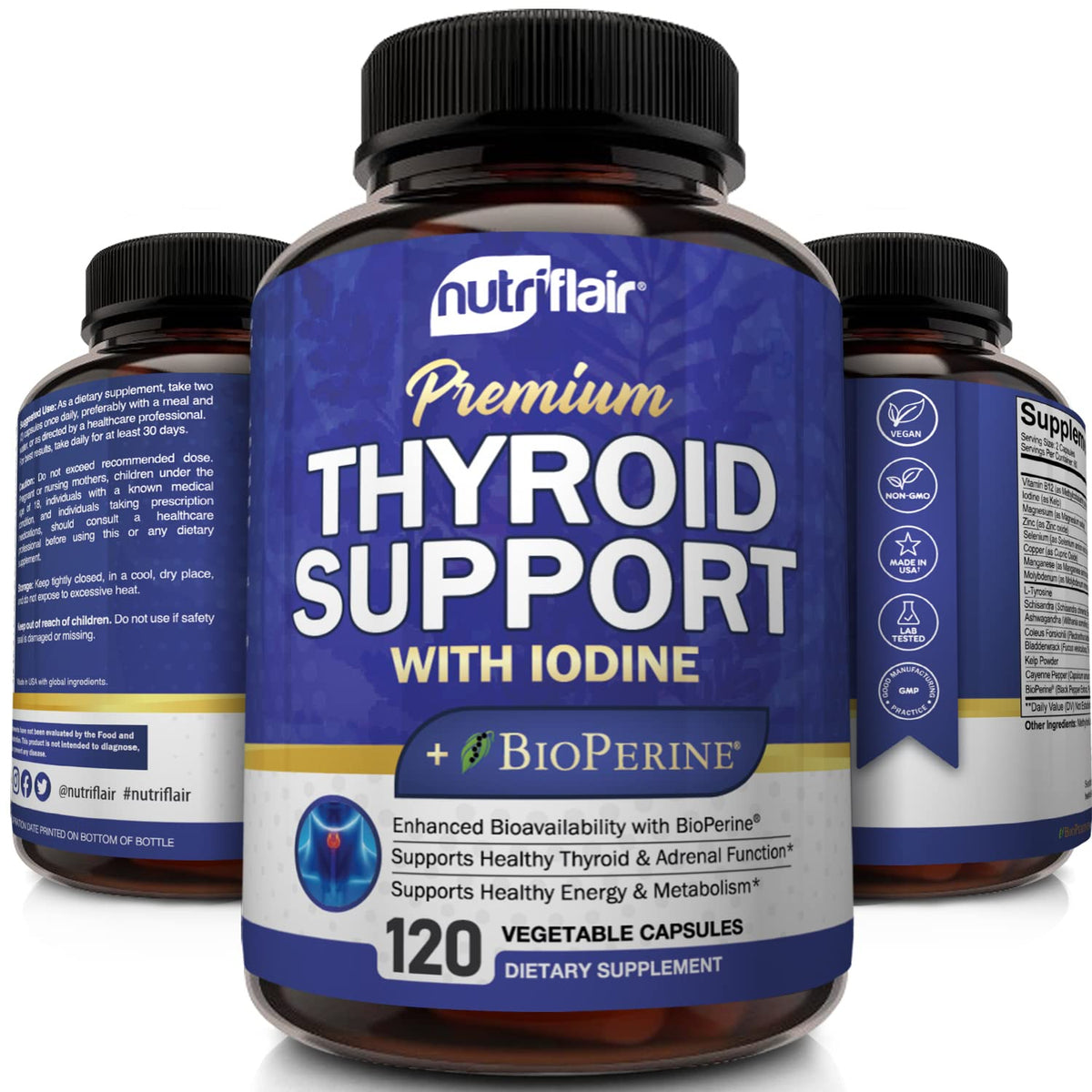 Thyroid Support Complex with Iodine, B12 & Ashwagandha, 120 Caps T352