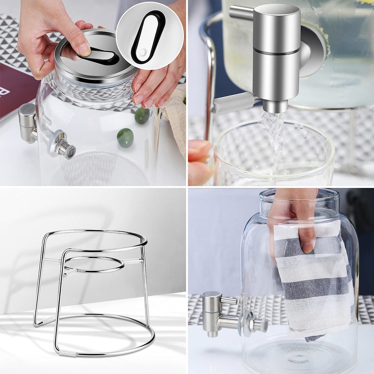 Large-capacity Glass Pitcher with Lid and Faucet V1734
