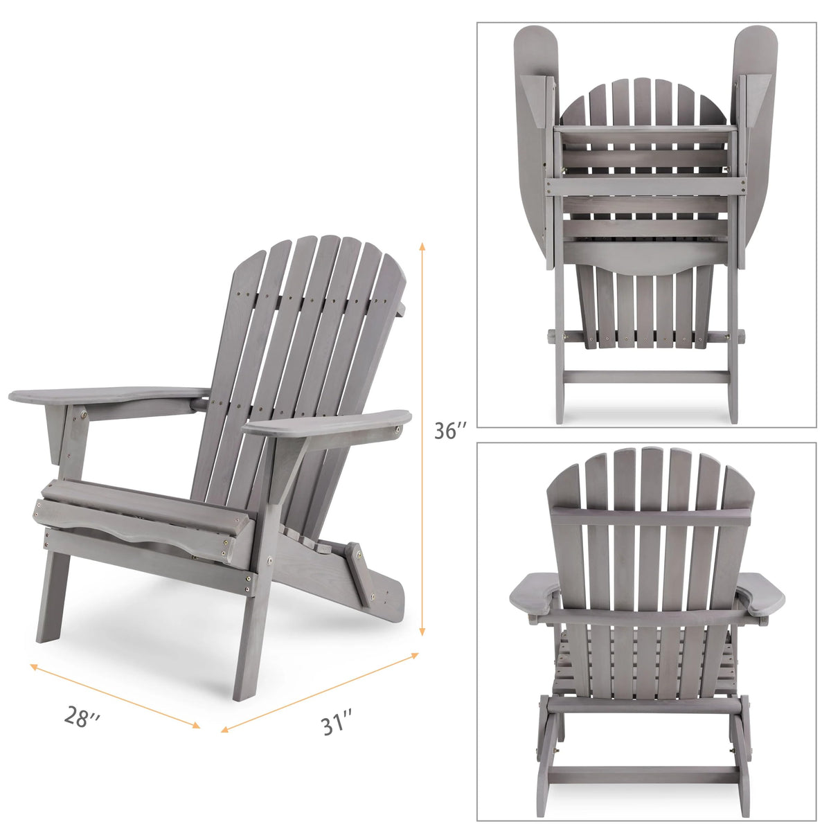 Wooden Folding Adirondack Chair Set of 2 Solid Cedar L7201
