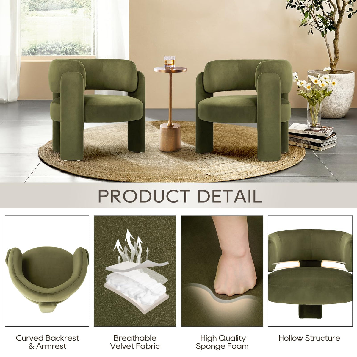 Velvet Accent Chair Set of 2 Green M838212