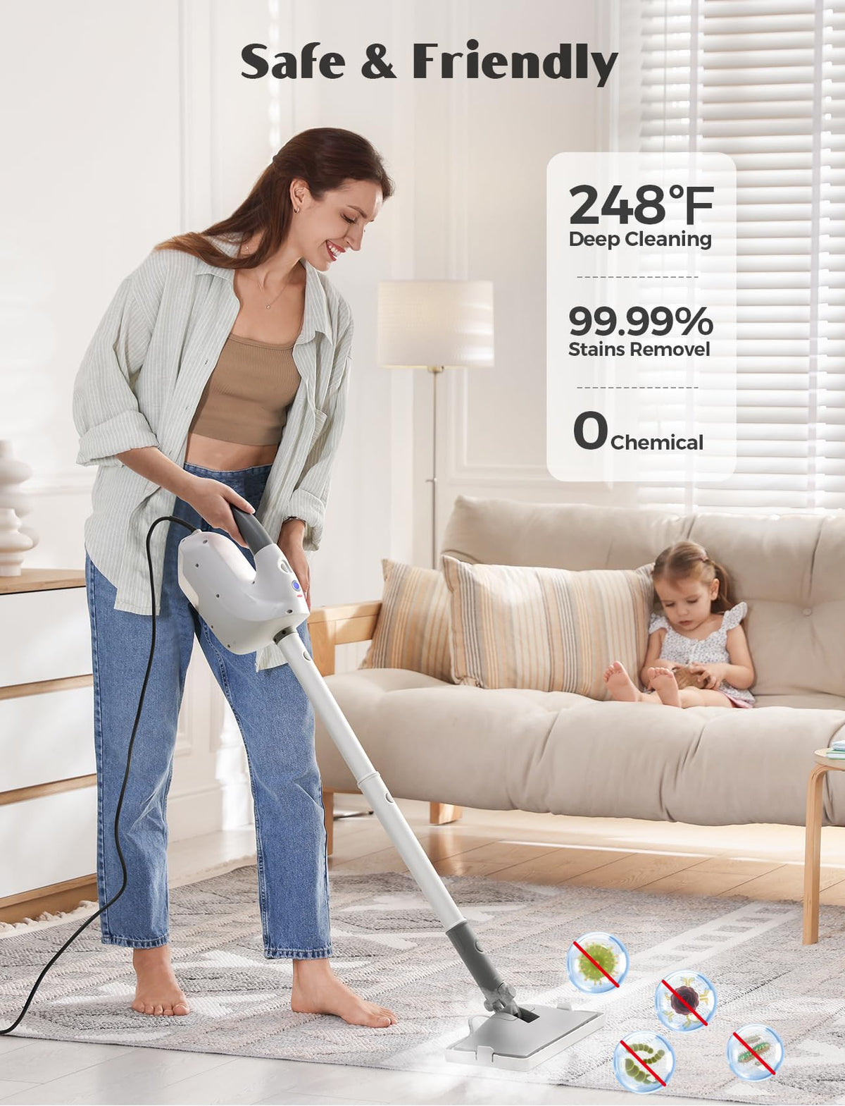 10-in-1 Steam Mop with Detachable Handheld Steamer B936769