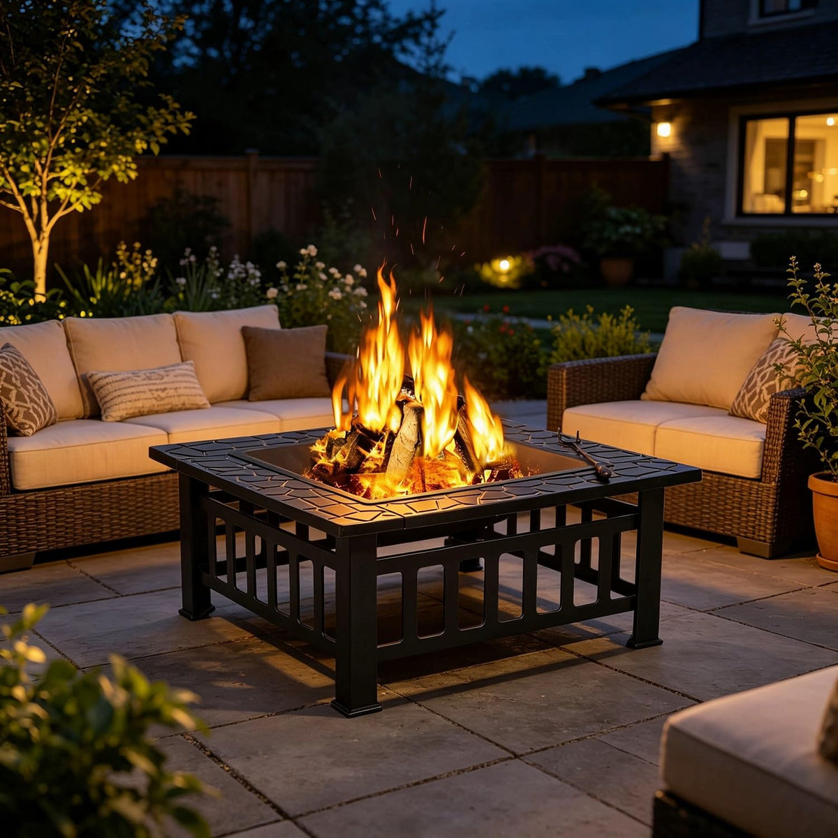 32" Square Metal Wood Burning Fire Pit Table A1210