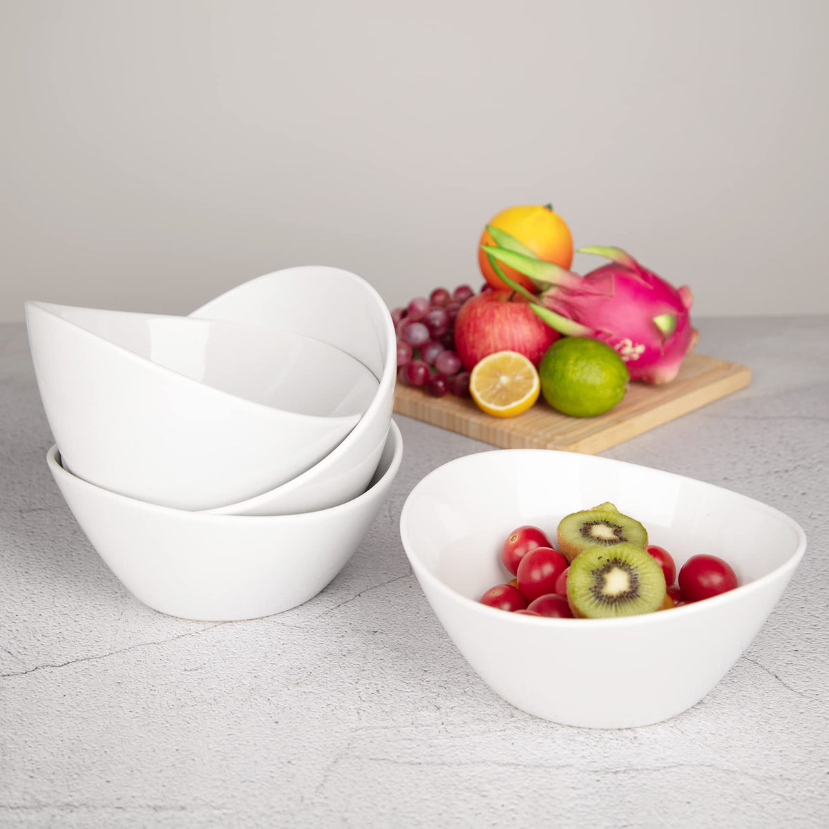 8 in White Ceramic Soup and Salad Bowls Set of 4 N5741