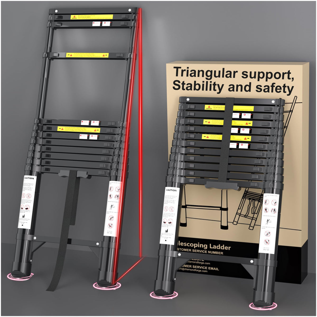 12.5 FT Black Aluminum Telescoping Ladder C7953