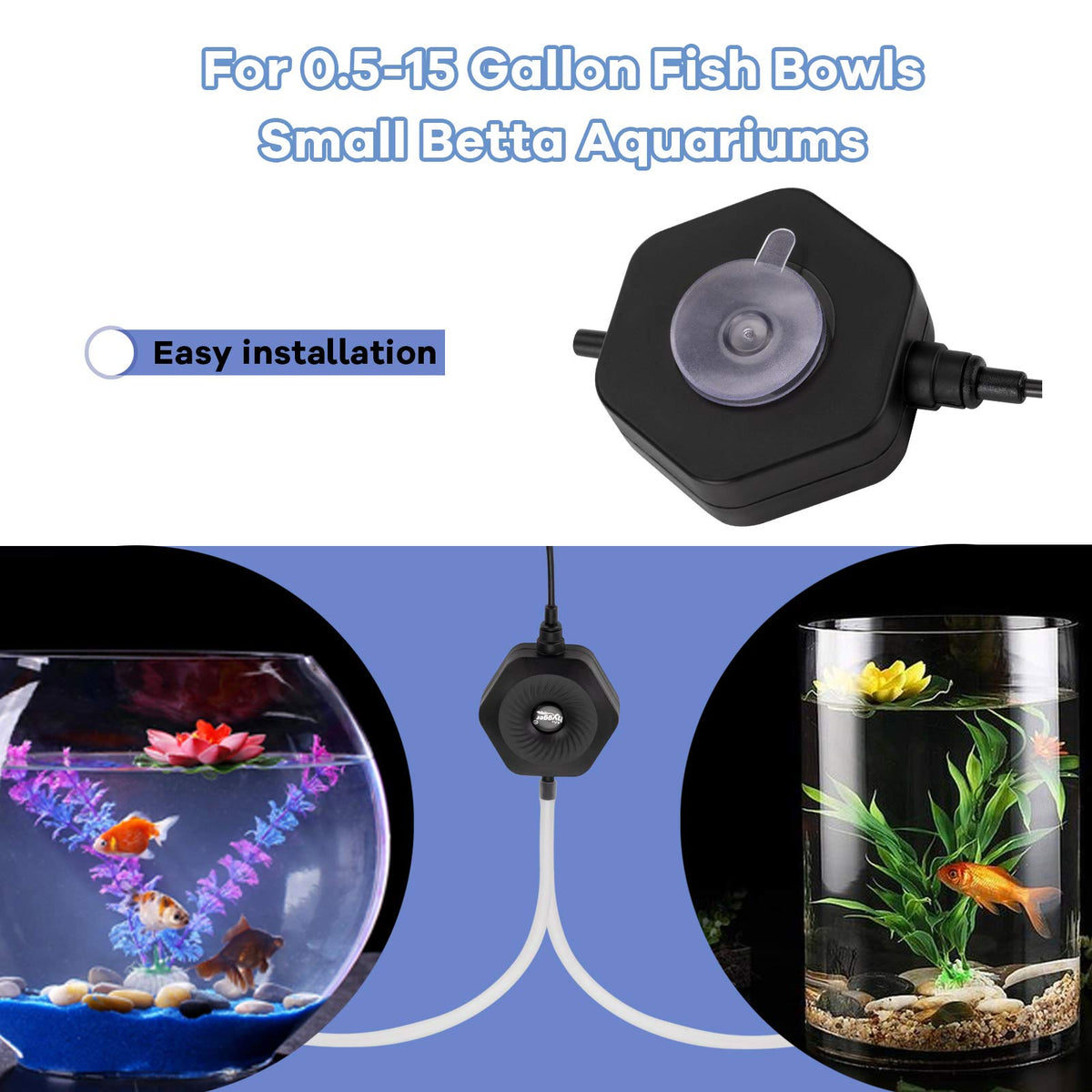 Quiet Mini Aquarium Air Pump with Air Stone Tubing Suction Cup U962697