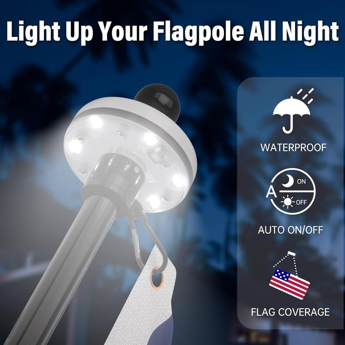 5FT Black Stainless Steel Flag Pole Kit with Solar Light and American Flag M1387
